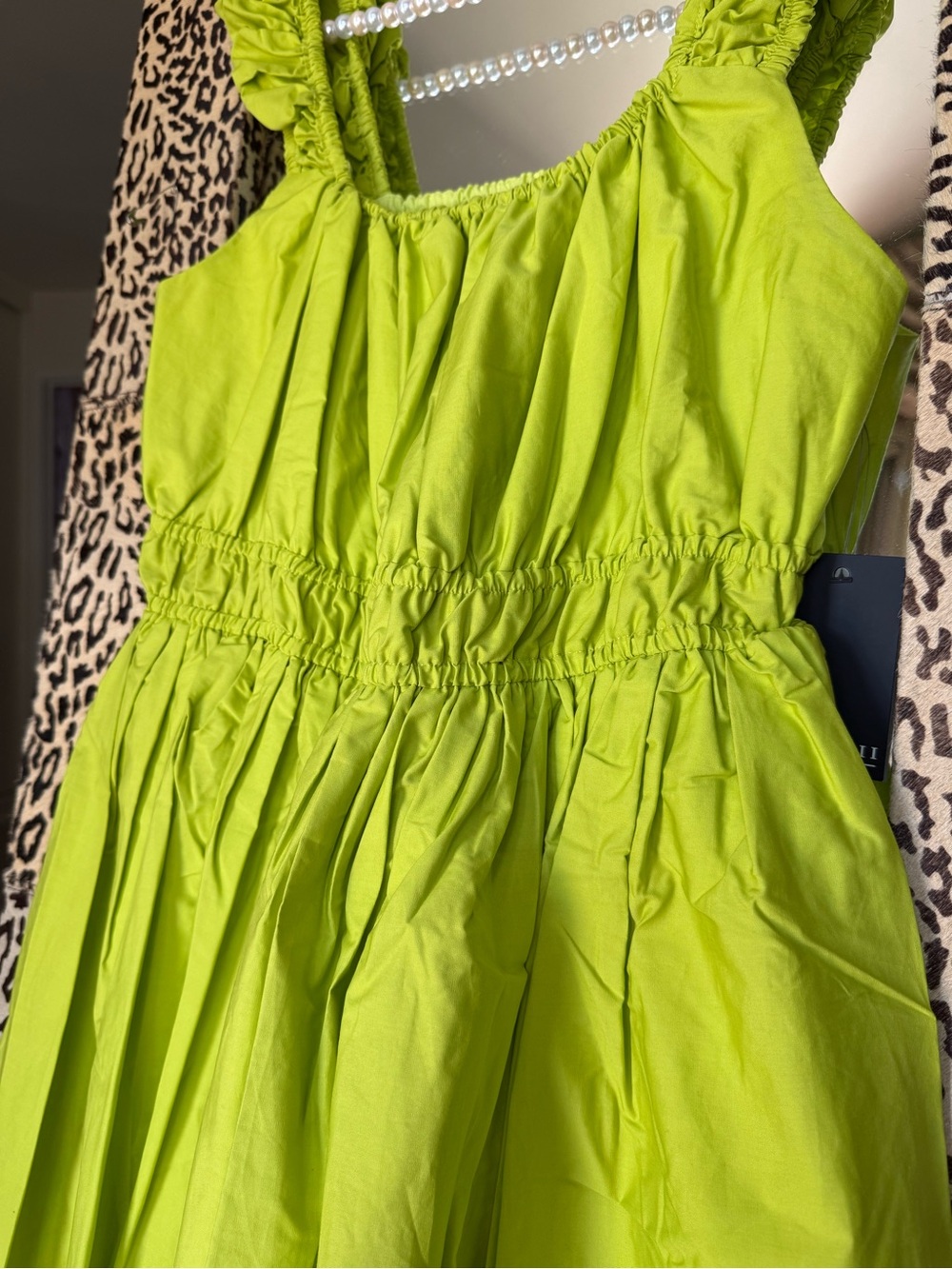 ELOQUII Poplin Flare Mini Dress Lime Green Smocked Size 14 - Picture 8 of 11